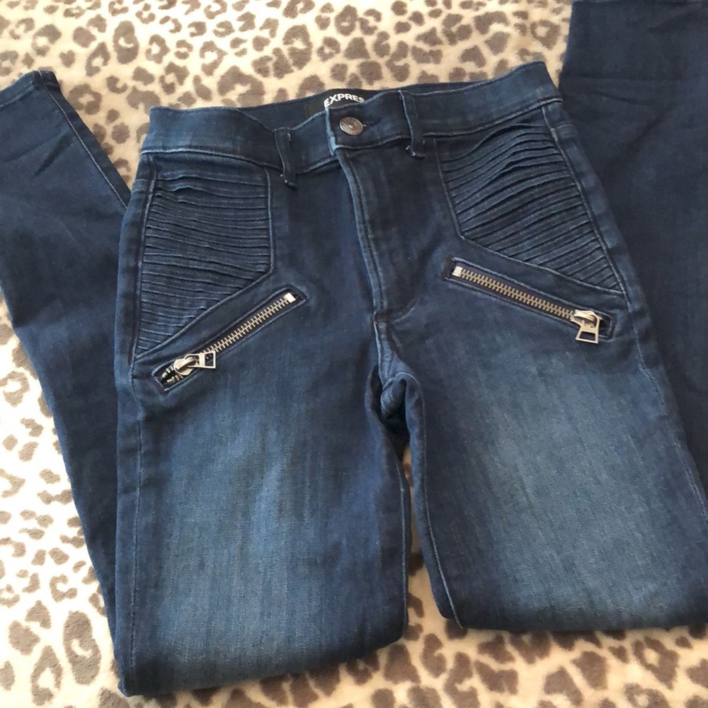 Express High Rise Legging Moto Jeans in Blue Wash Size 4 Women’s